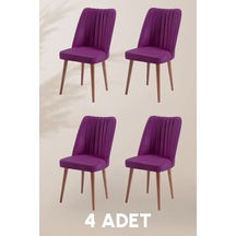 Polo Sandalye - Jerika Mor - Ahşap Ceviz Ayak 4 Adet - Salon Sandalyesi / Mutfak Sandalyesi Mor