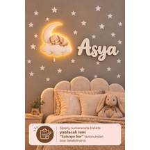 Ahşap Sevimli Tavşan Lamba & Işıksız İsimlik Seti İsimli Bebek Ve Çocuk Odası Dekoru Bej