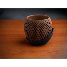 3d Baskı Küre Saksı - Kafes Dokulu İki Parçalı Dekoratif Saksı - Kahverengi-siyah 90504761