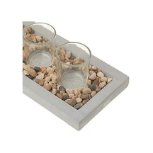 Briarwood Dekoratif Tepsi Dilek Mumu İle Çimento Tepsi, Doğal Rustik Pebbles, Merkezi Ve 3 Açık Cam Şamdan, Benzersiz Den Orta Sehpa, Yemek Masası, Ya Da Her Top İçin Altın