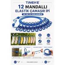 Tineke 12 Mandallı Taşınabilir Elastik Çamaşır İpi 185-380 Cm Ayarlanabilir Kamp, Seyahat Ve Bal Çok Renkli