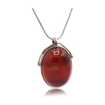 Orijinal Damarlı Akik Taşlı Oval Model El İşi Otantik Gümüş Kadın Kolye 201025477