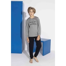 Tarık 10-15 Yaş Erkek Çocuk One Baskılı İnterlok Pijama Takımı 4113320 - Füme Füme
