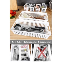 6 Parça Modüler Çekmece İçi Organizer Set - Banyo Mutfak Makyaj Aksesuar Ofis Düzenleyici Beyaz