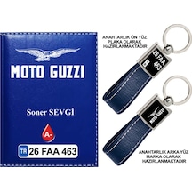 Plakanıza Özel Motoguzzi Logolu Lacivert Ruhsat Kabı Ve Anahtarlık
