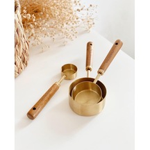 Meturas Pinterest 3'lü Ahşap Saplı Metal Ölçü Kaşığı Seti - 15 Ml / 60 Ml / 125 Ml Çok Renkli