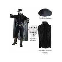Vendetta Kostüm Seti Şapka Maske Pelerin 120 Cm
