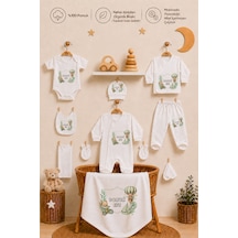 Pia Baby Erkek Bebek Hastane Çıkışı 10 Parça %100 Pamuk Kişiye Özel İsimli Organik Baskılı Set 1042103x Ekru