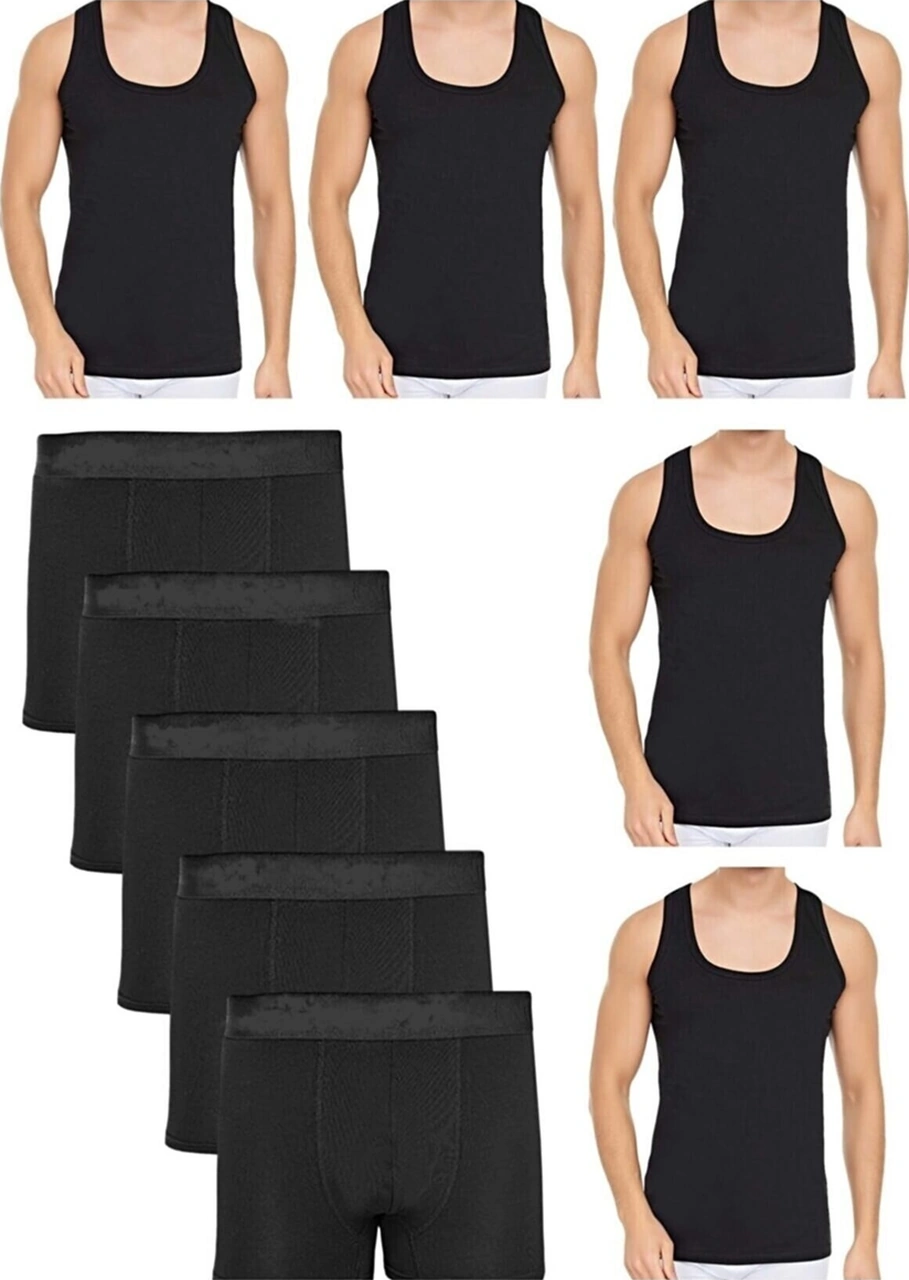 Tezzgelsin Erkek 10 Parça Atlet Ve Boxer Takımı Ekonomik Paket Atlet Ve Boxer Set 5 Atlet 5 Boxer Siyah - Siyah