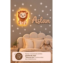 Ahşap Aslanlı Lamba & Işıksız İsimlik Seti İsimli Bebek Ve Çocuk Odası Dekoru Kahverengi