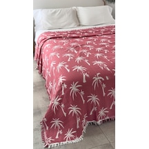 Palmiye Desen 4 Katlı Müslin Pike Yatak Örtüsü Battal Boy 240x260 Cm Kırmızı