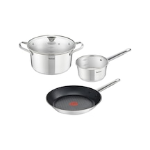 Tefal Simpleo B815S4 Tencere ve Tava Seti, 4 Parça, Paslanmaz Çelik/Siyah, 49.1 x 35.3 x 13.3 CM