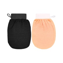 Vkemall 150d Viskon Fiber İpek Hissi Banyo Eldiveni - Cilt Dostu, Siyah + Turuncu