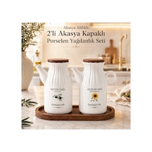 Akasya Standlı 2 Li Porselen 1000 Ml Yağdanlık Seti Yağlık Sirkelik Takım Beyaz Beyaz