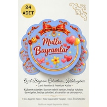24'lü Mutlu Bayramlar Sticker Seti Bayram Hediyelik Etiket, Şeker Paketi Sticker, Bayram Süsü Çok Renkli