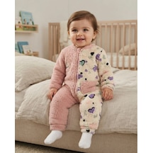 Tuffy Kids Kız Bebek Pembe Ekru Kelebek Desenli Fermuarlı Tulum Çok Renkli