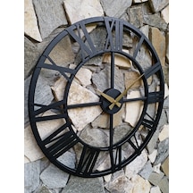 Ferforje Metal Dekoratif Duvar Saati 55Cm Roma Rakamlı 3 Boyutlu Altın