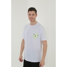 Erkek Baskılı Bisiklet Yaka T-Shirt - Beyaz
