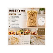 Gold Boncuklu Bambu Kürdan 9 Cm 50 Adet - 913891369