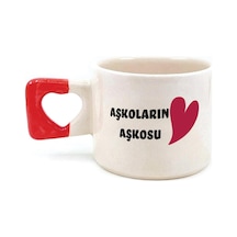 Mor Mürekkep Aşkoların Aşkosu Baskılı Kırmızı Kulplu Kalp Sevgililer Günü Kupası