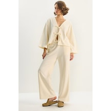 Shade Kadın Bağlama Detaylı Kimono Yüksek Bel Bol Pantolon Selanik Takım 7028 60283640 - Vanilya