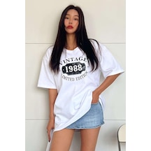 Startmore Beyaz Vintage Baskılı Oversize T-shirt