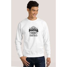 Pantera Stronger Than All Baskılı Beyaz Erkek Örme Sweatshirt