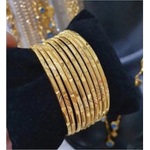 Altın Renk 3 Adet 22 Ayar Kaplama Baklava Desenli Ajda Bilezik 22 Cm. - 3286-3 Çok Renkli