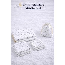 More Home % 100 Pamuk Müslin Örtü, Bebek Battaniyesi 6 Parça Set Yıldızlı Gri Beyaz - yanlış yazılmış