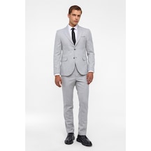 Süvari Gri Slim Fit Desenli Sivri Yaka 6 Drop Klasik Takım Elbise