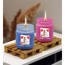 Bk Gift Kişiye Özel Dtf İsimli Fotoğraflı 2 Li Mavi Ve Pembe Renkli Cam Kavanozda Kokulu Mum-1, Arkadaşa Hediye, Sevgiliye Hediye