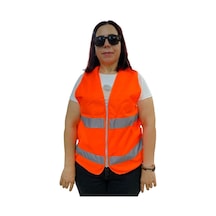 Fermuarlı Turuncu İkaz Yeleği XL Beden 59 cm