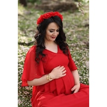 Modalabio Moda Labio- Babyshower Melek Kol Hamile Elbisesi Kırmızı