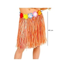 Yetişkin - 798 - Ve Çocuk Uyumlu Turuncu Renk Püsküllü Hawaii Luau Hula Etek - Edntrend - 40 Cm