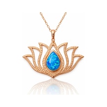 Gümüş Opal Taşlı Rose Lotus Çiçeği Kolye Gümüş Gümüş