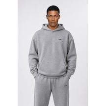 Erkek Respire Basic Oversize Hoodie Gri Melanj
