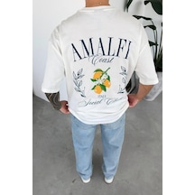 Beyaz Amalfi Baskılı Oversize Tişört