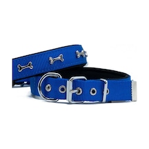 Doggie Comfort Metal Kemik İşlemeli Köpek Boyun Tasması M 2.5x37-45 CM Royal Mavi