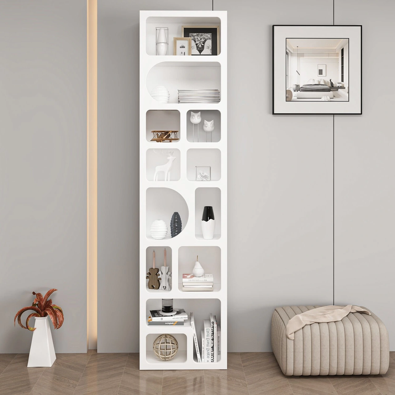 Bohem Kitaplık 205 Cm Mebran - Beyaz Beyaz