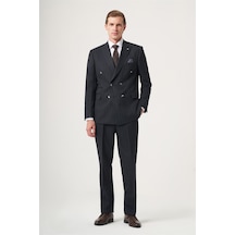 İmza Lacivert-gri Kırlangıç Yaka Çizgili Kruvaze 6 Drop Slim Fit Tam Astar Esnek Takım Elbise 1001260286 Lacivert - Gri