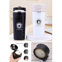 2 Adet Siyah Beyaz İnox Mug Termos 12 Saate Kadar Sıcak Soğuk Tutma Filtreli Çift Katmanlı 380ml Çok Renkli
