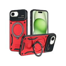 Apple iPhone Uyumlu - 16e Kılıf Joy Lens Standlı Kapak - Kırmızı