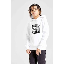 Tshirthane Araba Minibaskılı Unisex Çocuk Kapüşonlu Beyaz Sweatshirt
