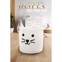 Jasper Beyaz Tekli Jüt İp Kedi Tasarımlı Çocuk Odası Organizer