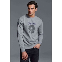 Jımı Hendrıx 1 Baskılı Gri Erkek Örme Sweatshirt