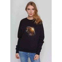 Dünya World Baskılı Siyah Kadın Sweashirt