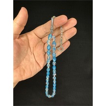 Toz Kehribar Tesbih Mavi Renkli Beyzi Kesim 10mmx6,5mm T-680