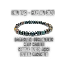 Sertifikalı Kan Taşı Kaplan Gözü Doğal Taş Bileklik 6mm Misinalı Çok Renkli