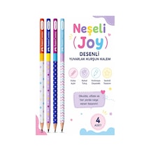 Neşeli Joy Kurşun Kalem 4 Adet Faber Castell Yuvarlak Gövdeli Siyah Kurşun Kalem Yumuşak Yazım Kolay Tutuş Kaliteli Çok Renkli