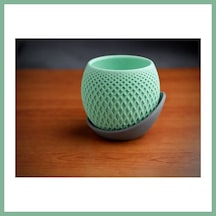 Bşkvirgo 3d Baskı Küre Saksı - Kafes Dokulu İki Parçalı Dekoratif Saksı - Mint-gri Bsk2026 Standart